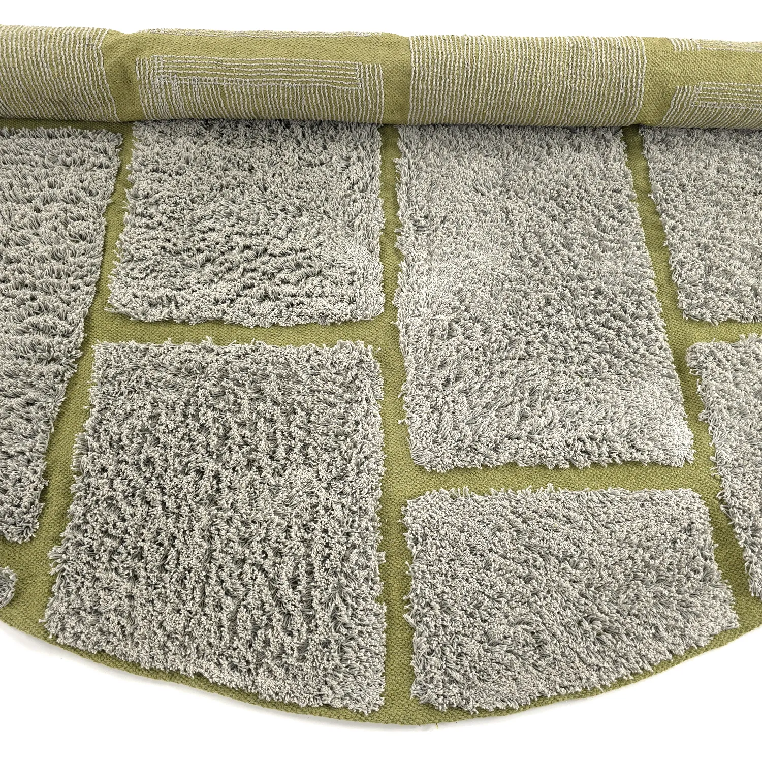 Kulatý koberec - Lindley Natural Cotton Shaggy (šedo/zelená)