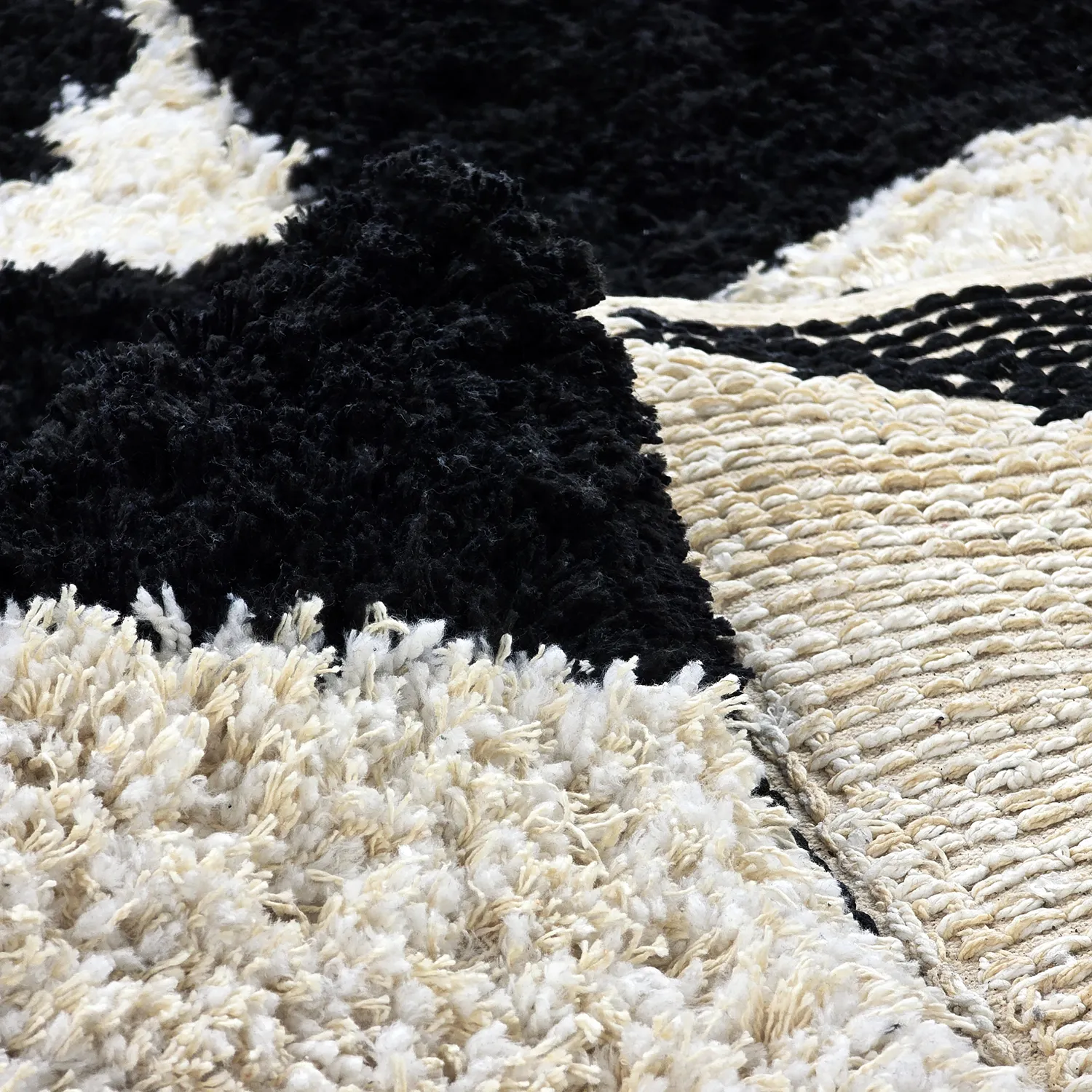 Shaggy koberce - Marvao Natural Cotton Shaggy (lomená bílá/černá)