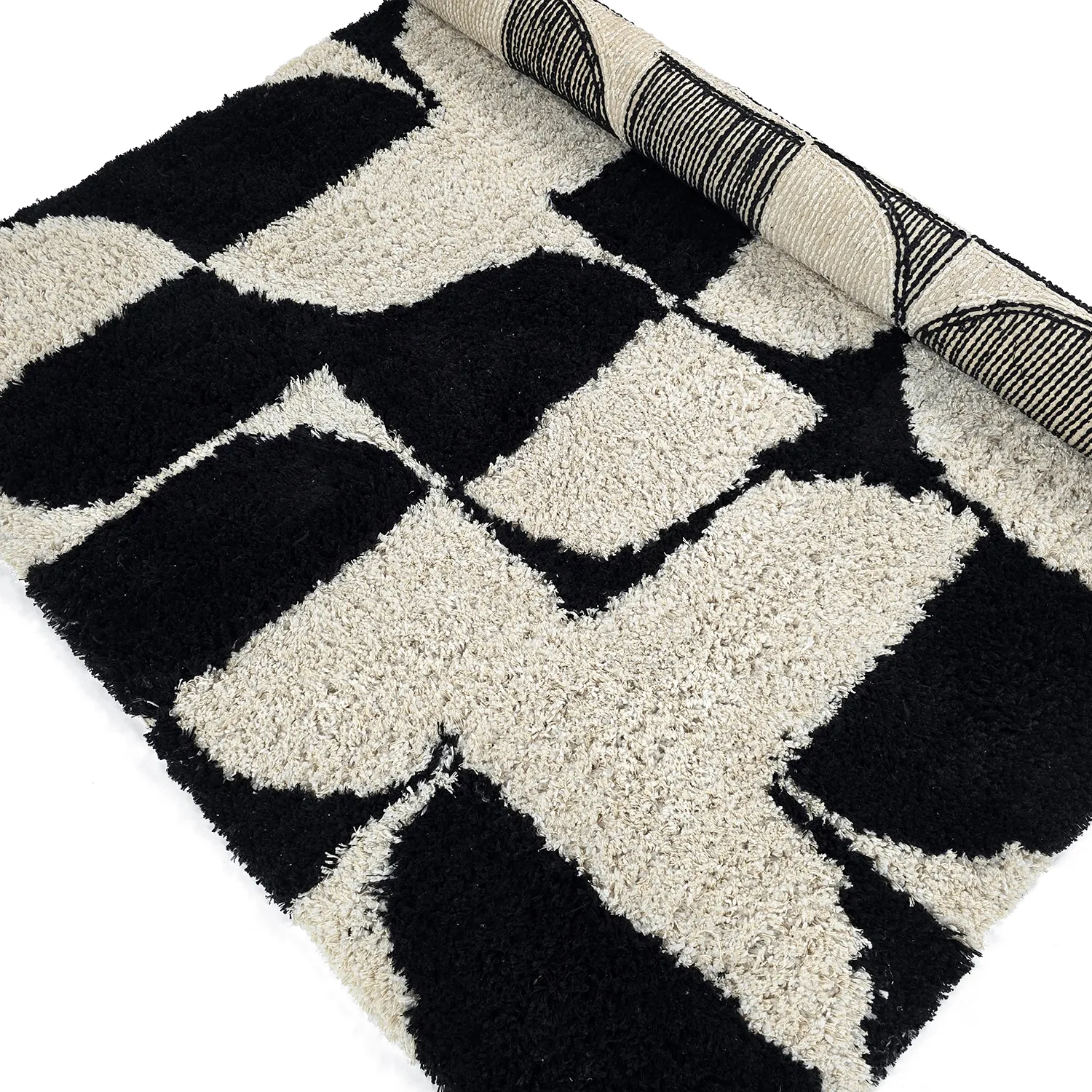Shaggy koberce - Marvao Natural Cotton Shaggy (lomená bílá/černá)