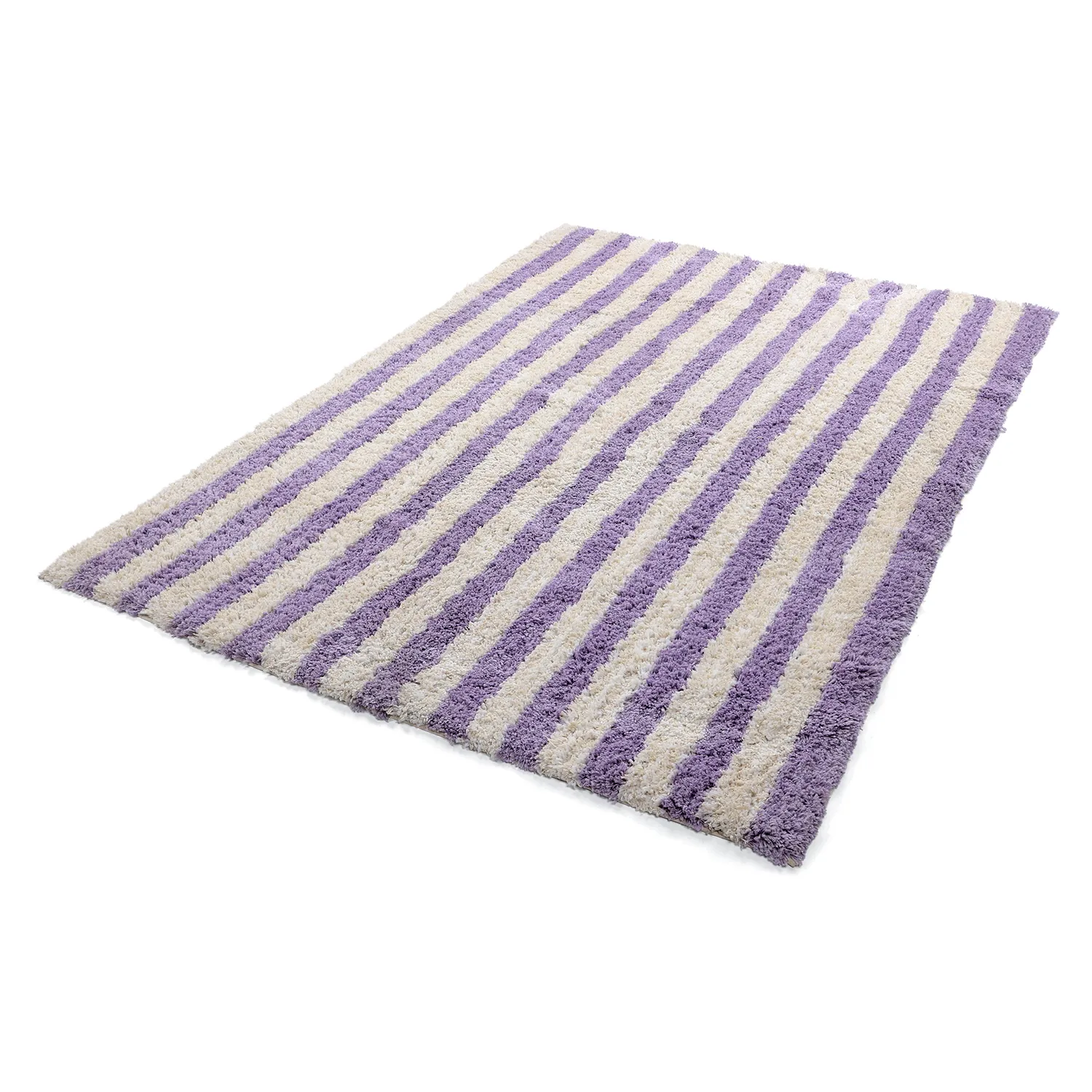Shaggy koberce - Thira Stripe Cotton Shaggy (krém/světle fialová)