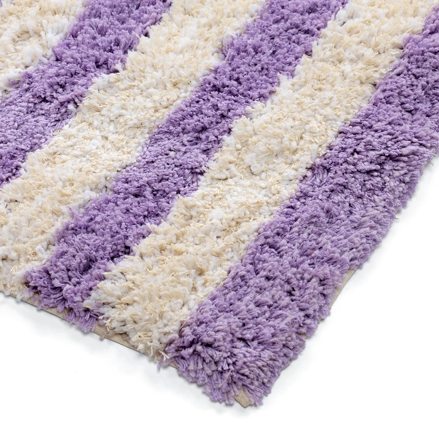Shaggy koberce - Thira Stripe Cotton Shaggy (krém/světle fialová)