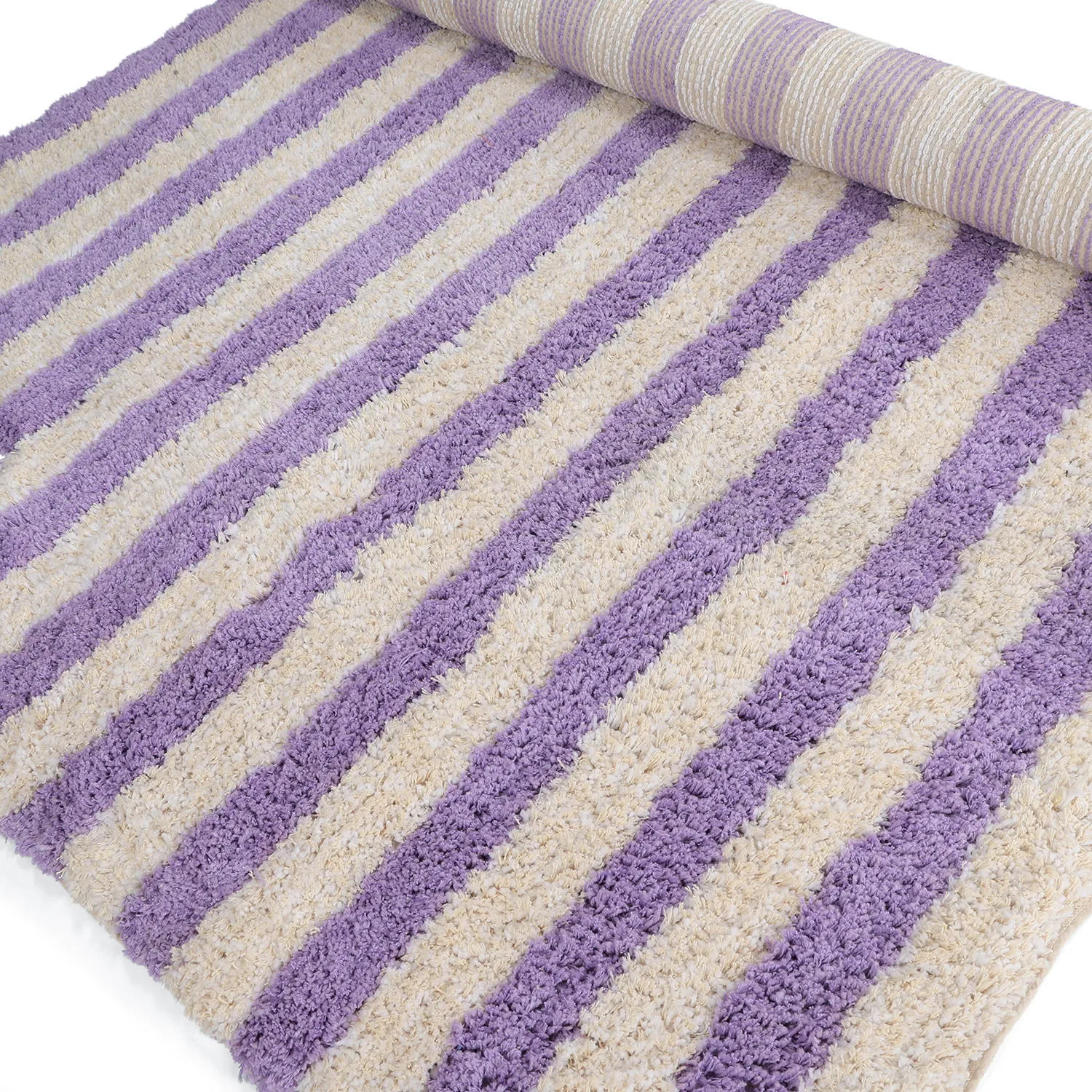 Shaggy koberce - Thira Stripe Cotton Shaggy (krém/světle fialová)
