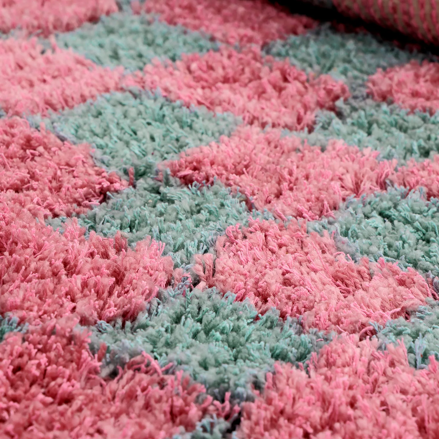 Shaggy koberce - Methoni Check Cotton Shaggy (světle modrá/světle růžová)