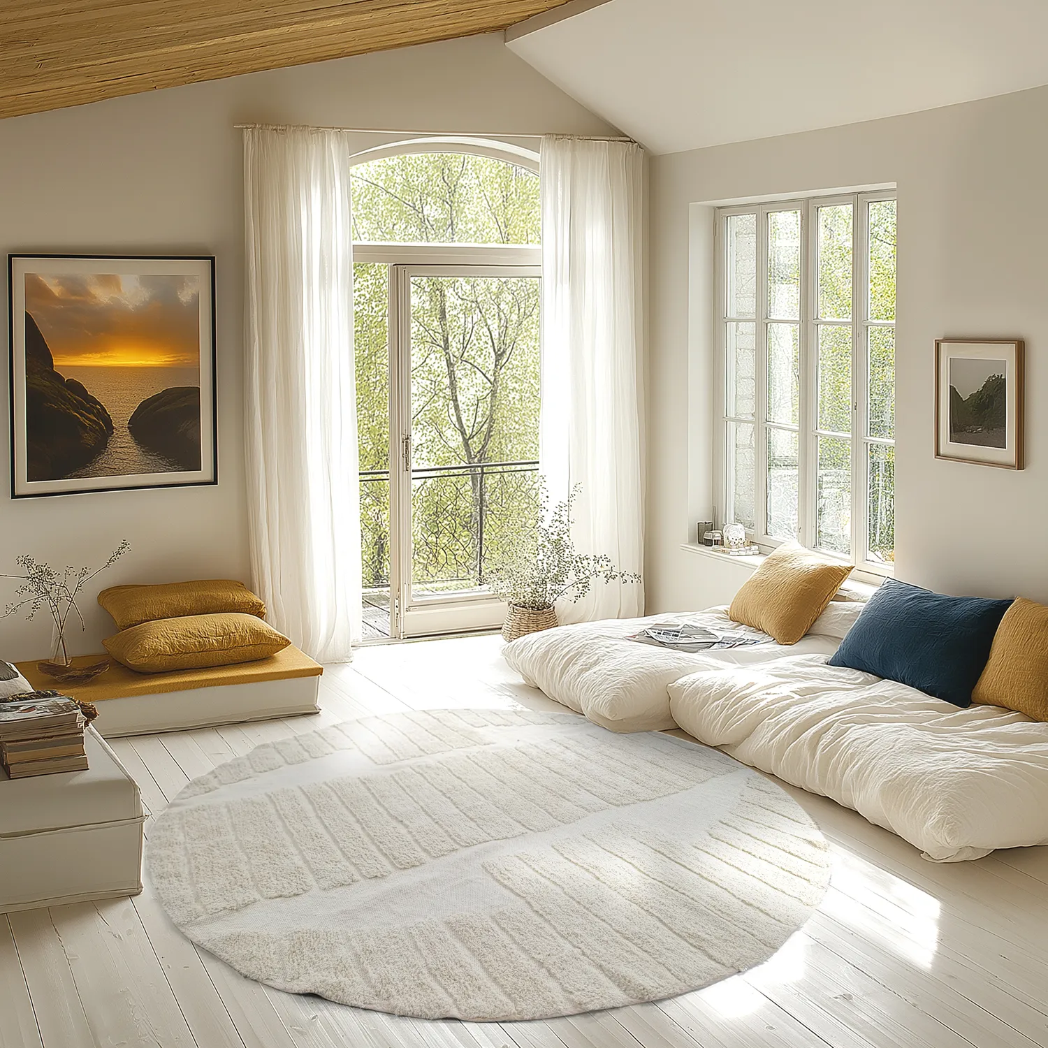 Kulatý koberec - Rani Natural Cotton Shaggy (špinavě bílá)