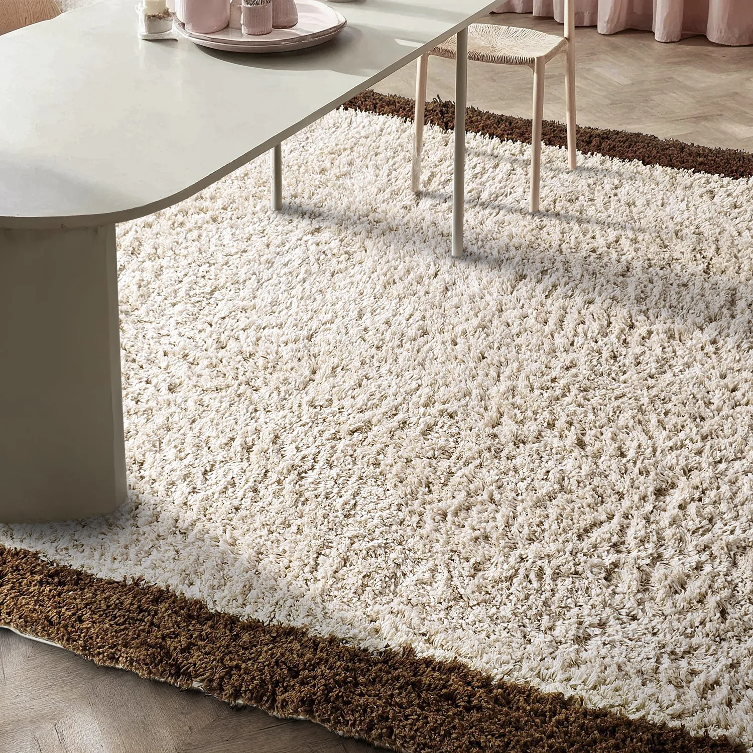 Shaggy koberce - Sagres Natural Cotton Shaggy (lomená bílá/hnědá)