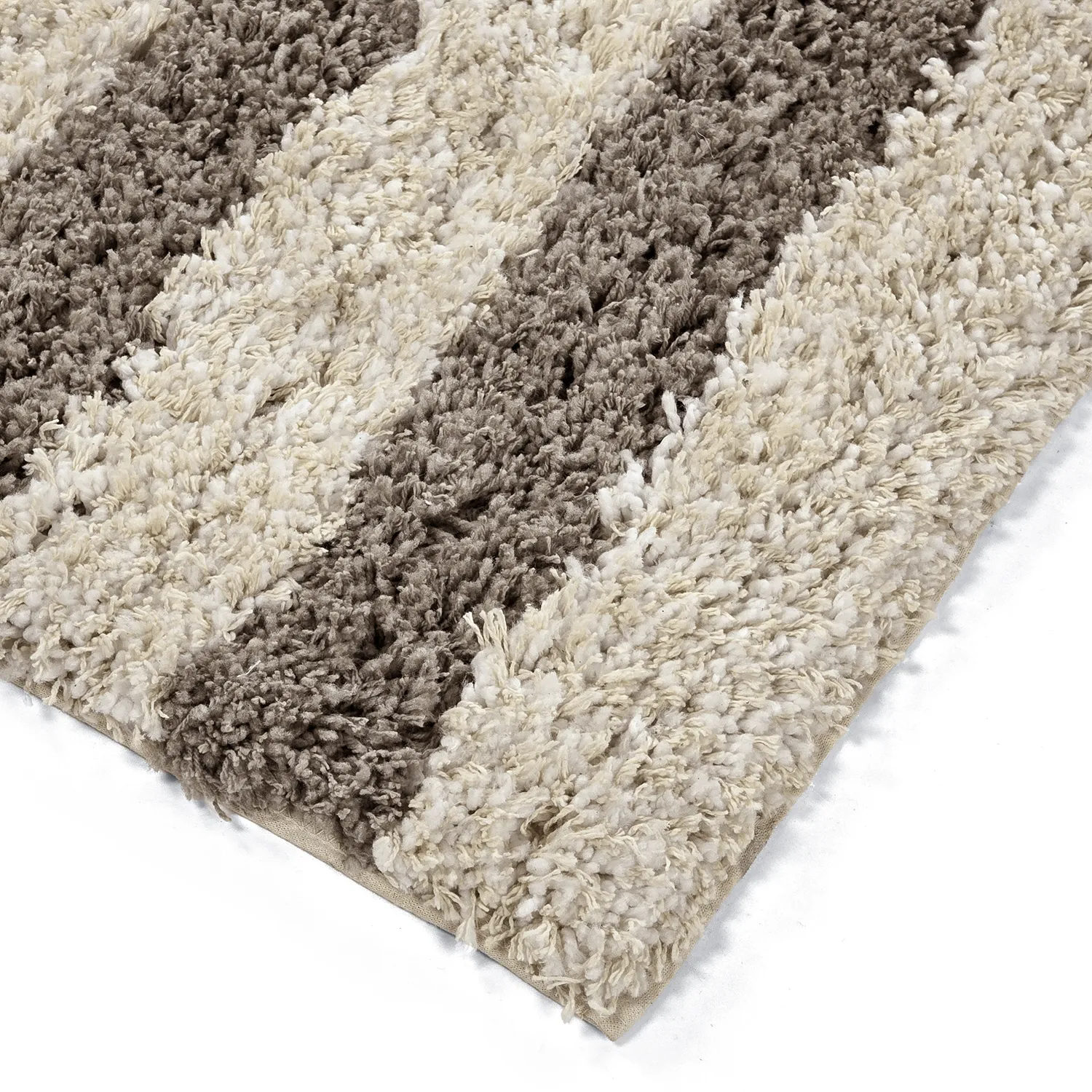 Shaggy koberce - Thira Stripe Cotton Shaggy (krémová/taupe)