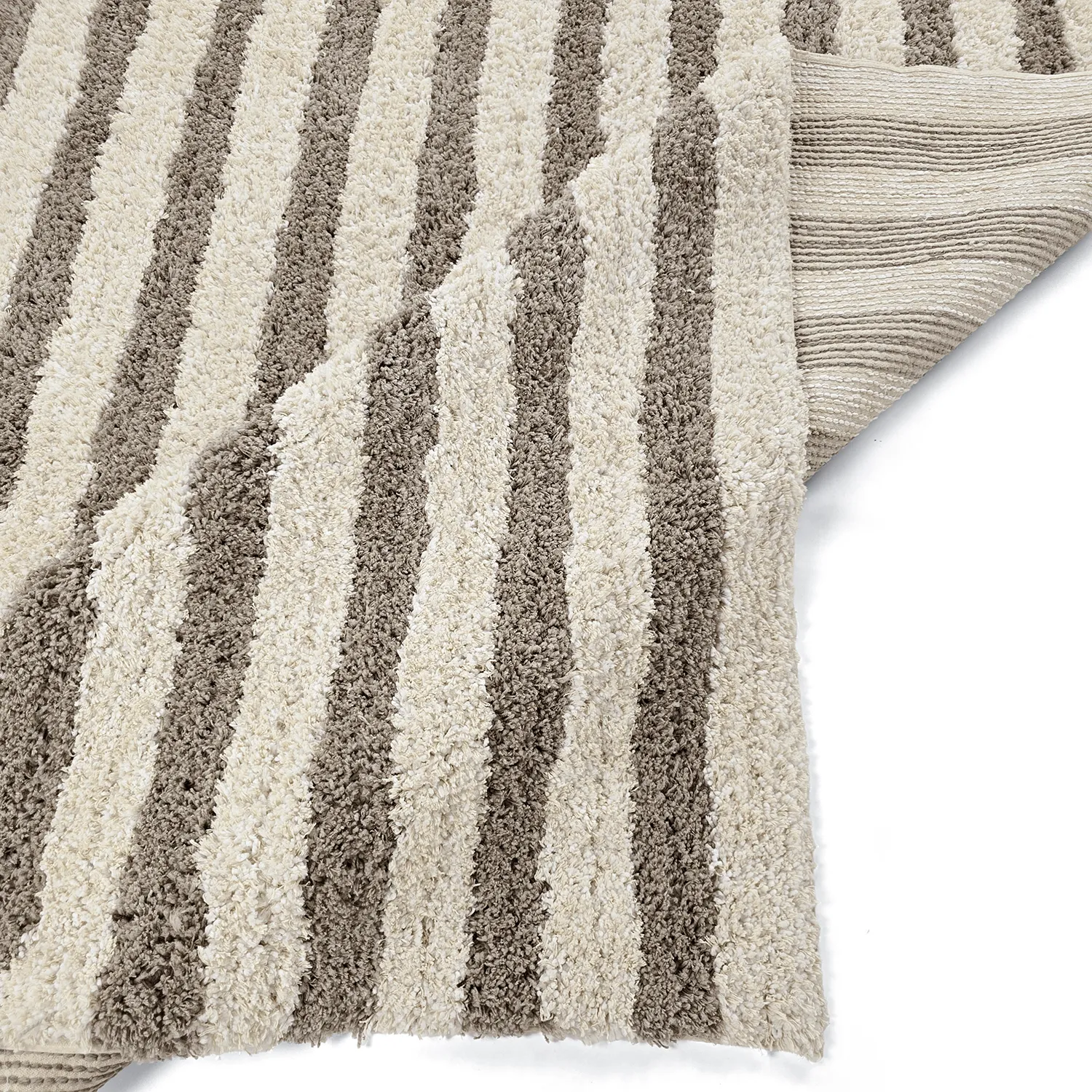 Shaggy koberce - Thira Stripe Cotton Shaggy (krémová/taupe)