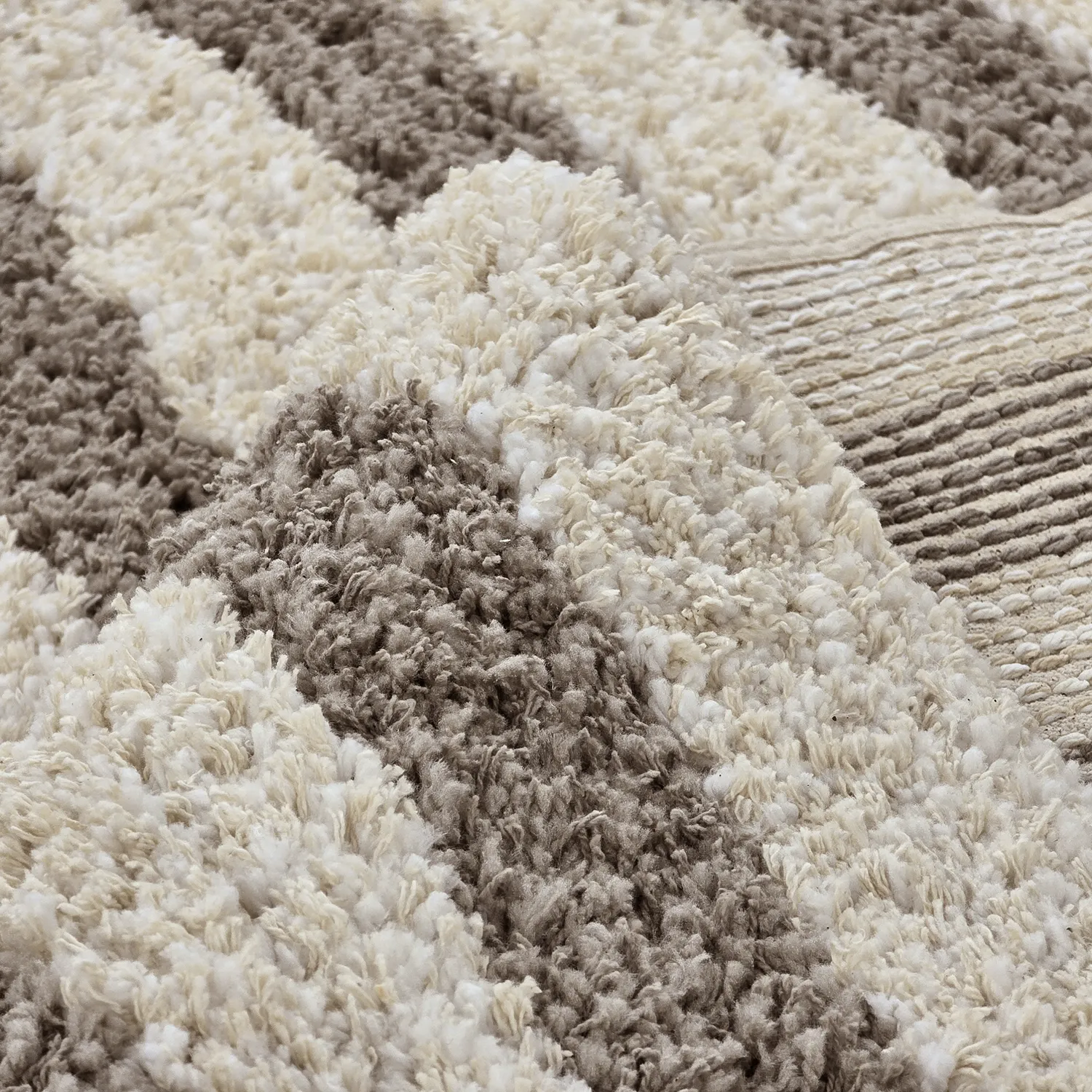 Shaggy koberce - Thira Stripe Cotton Shaggy (krémová/taupe)