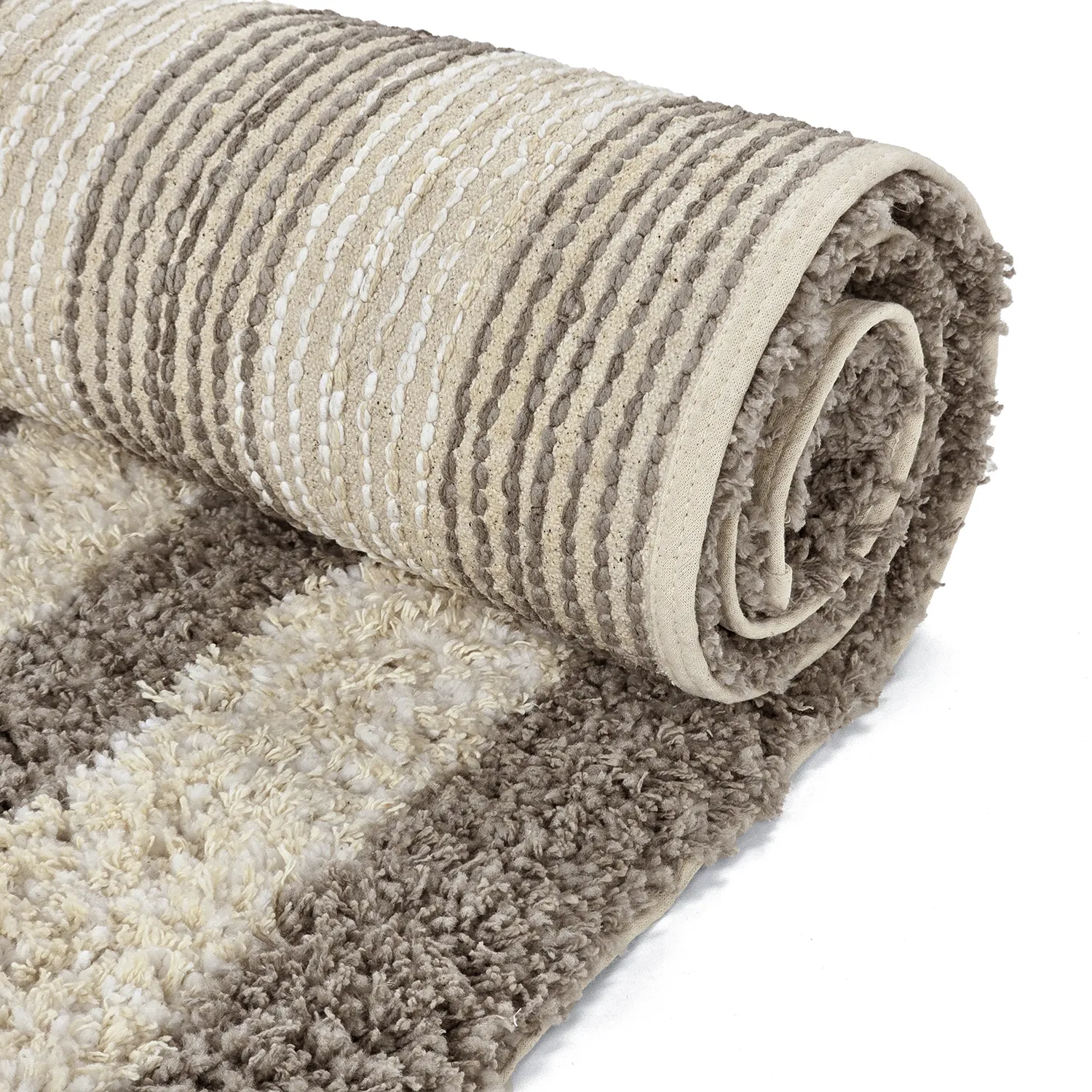 Shaggy koberce - Thira Stripe Cotton Shaggy (krémová/taupe)