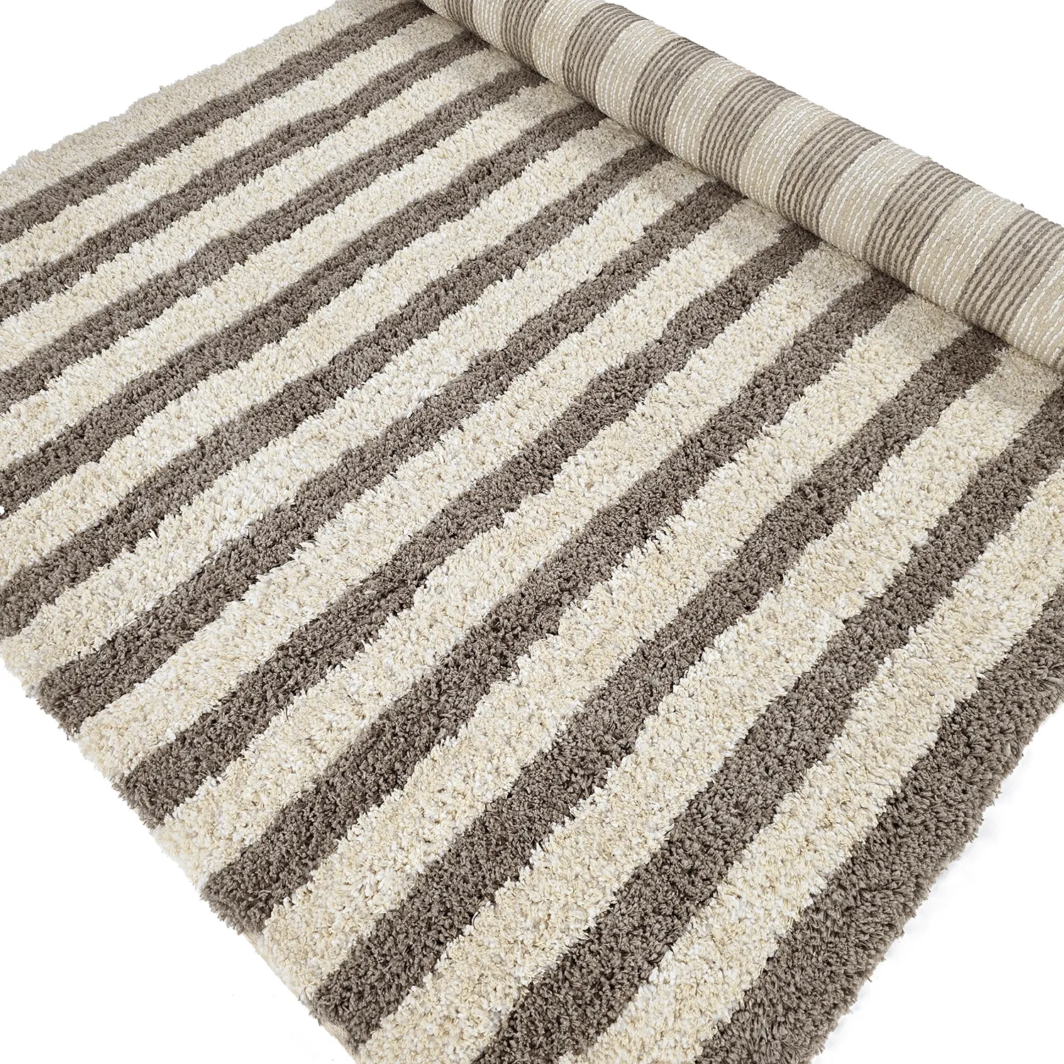 Shaggy koberce - Thira Stripe Cotton Shaggy (krémová/taupe)