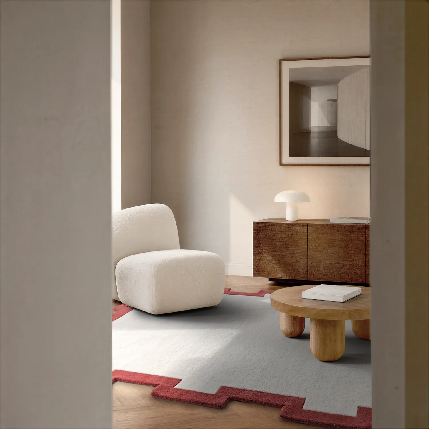Vlněný koberec - Agra Hand Tufted Wool Premium (krém/červený)