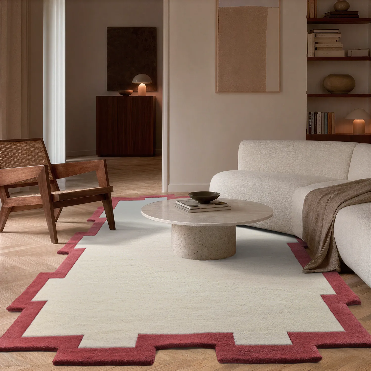 Vlněný koberec - Agra Hand Tufted Wool Premium (krém/červený)