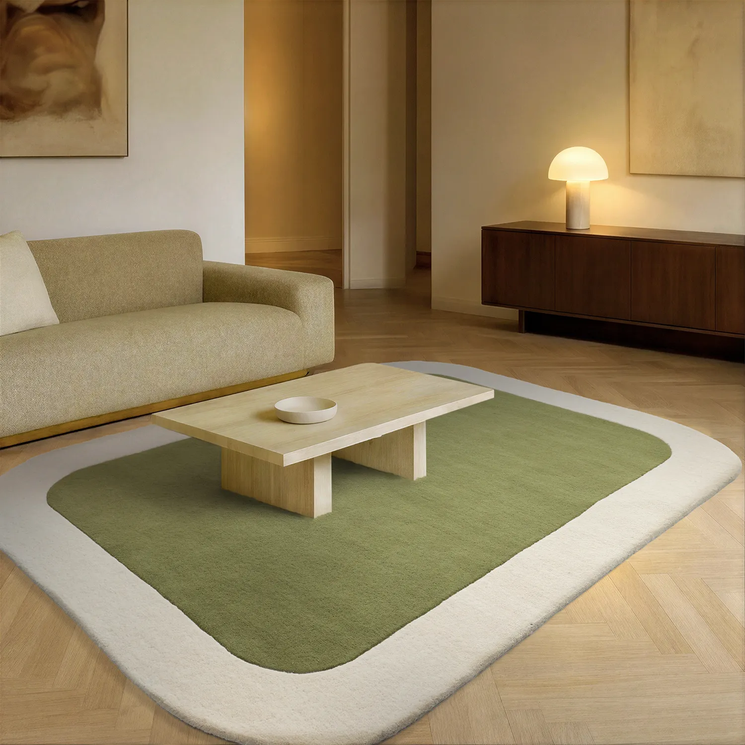 Vlněný koberec - Puri Hand Tufted Wool Premium (zelená/krémová)