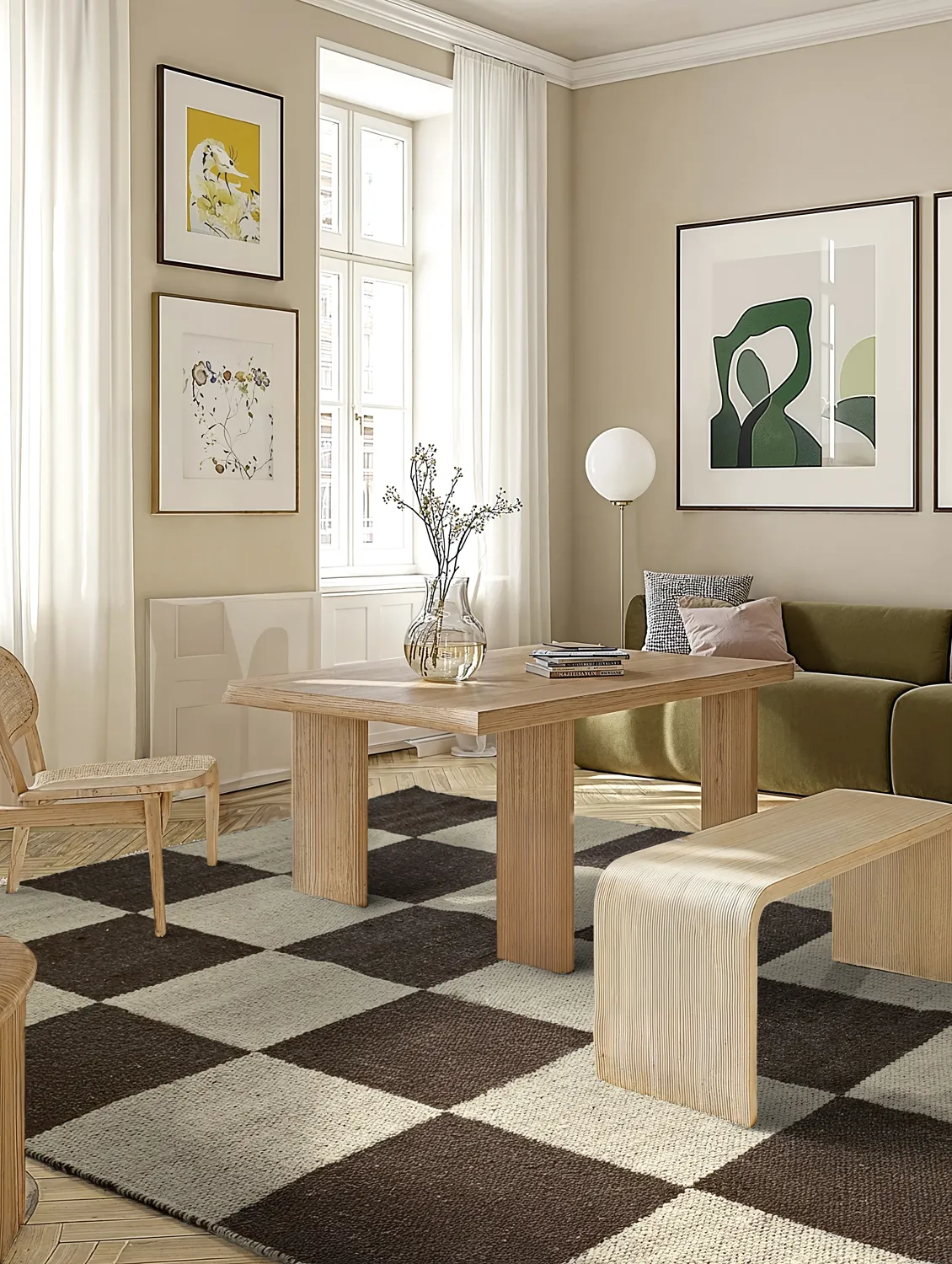 Vlněný koberec - Scacco (černá/béžová)