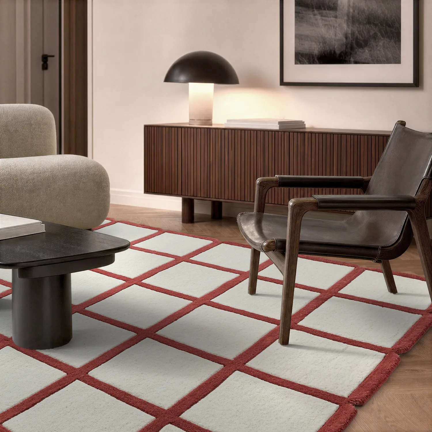 Vlněný koberec - Syl Hand Tufted Wool Premium (červená/bílá)