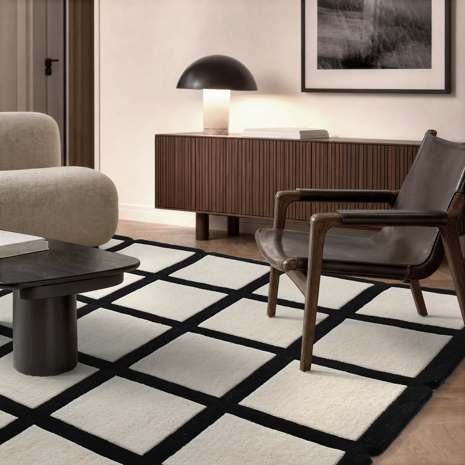Vlněný koberec - Syl Hand Tufted Wool Premium (černá/bílá)