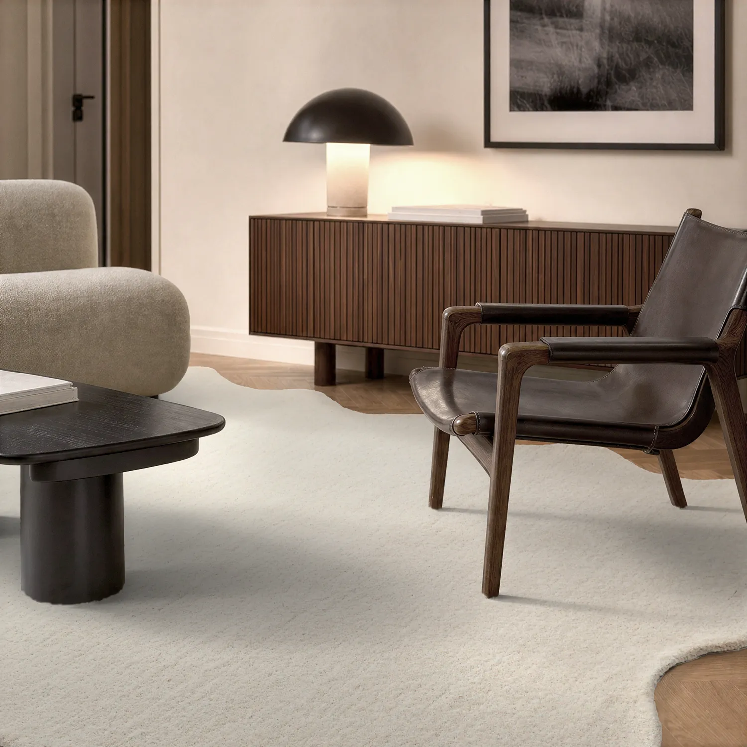 Vlnitý vlnený koberec - Diu Hand Tufted Wool Premium (krém)