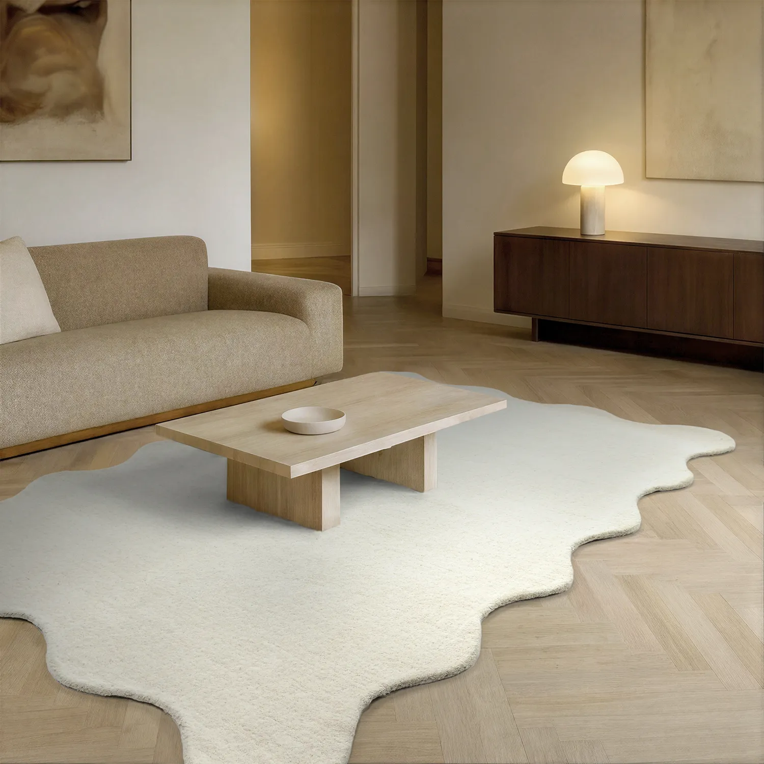 Vlnitý vlnený koberec - Diu Hand Tufted Wool Premium (bílý)