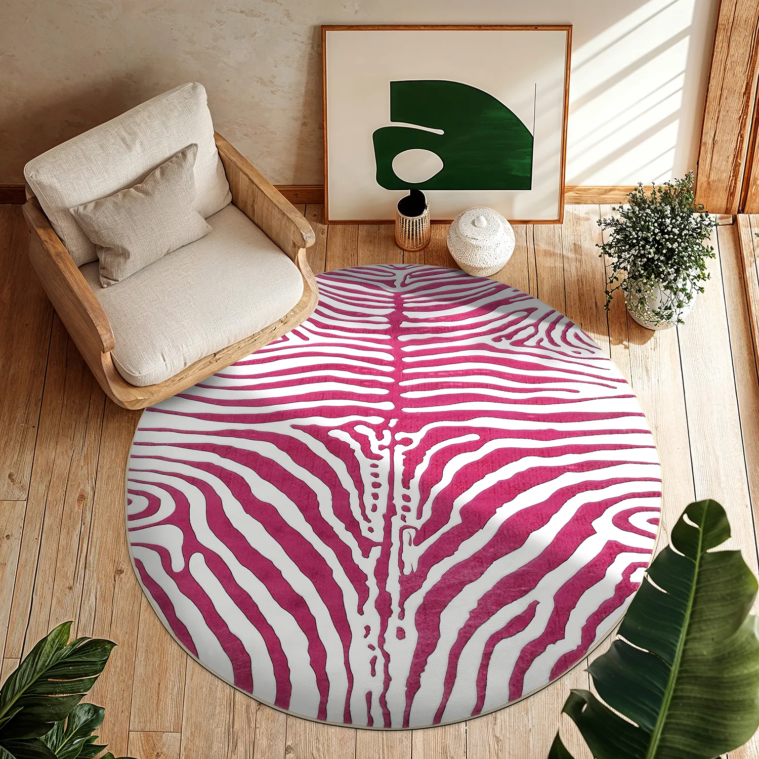 Kulatý koberec - Zebra (růžový)